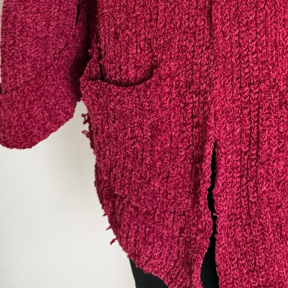 Women's Cozy Chenille Beautiful Red Open Sweater Cardigan - Picture 8 of 13